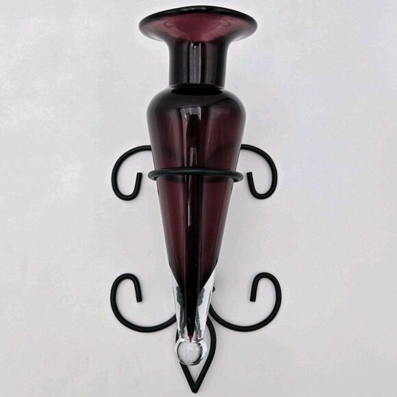 Amphora Vase on Fleur De Lis Sconce Purple Black Aubergine Wall Decor Hanging - Picture 7 of 10